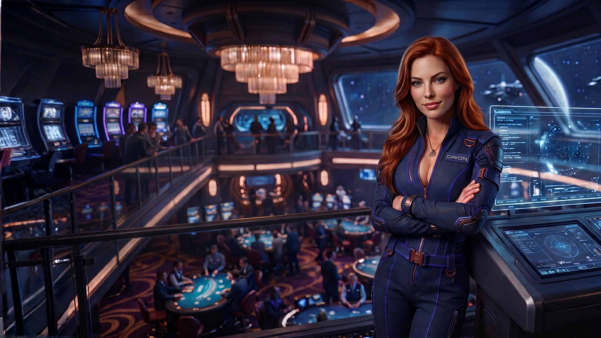 Orion's Fortune casino Canada 2026 stellar lounge with pilot mascot