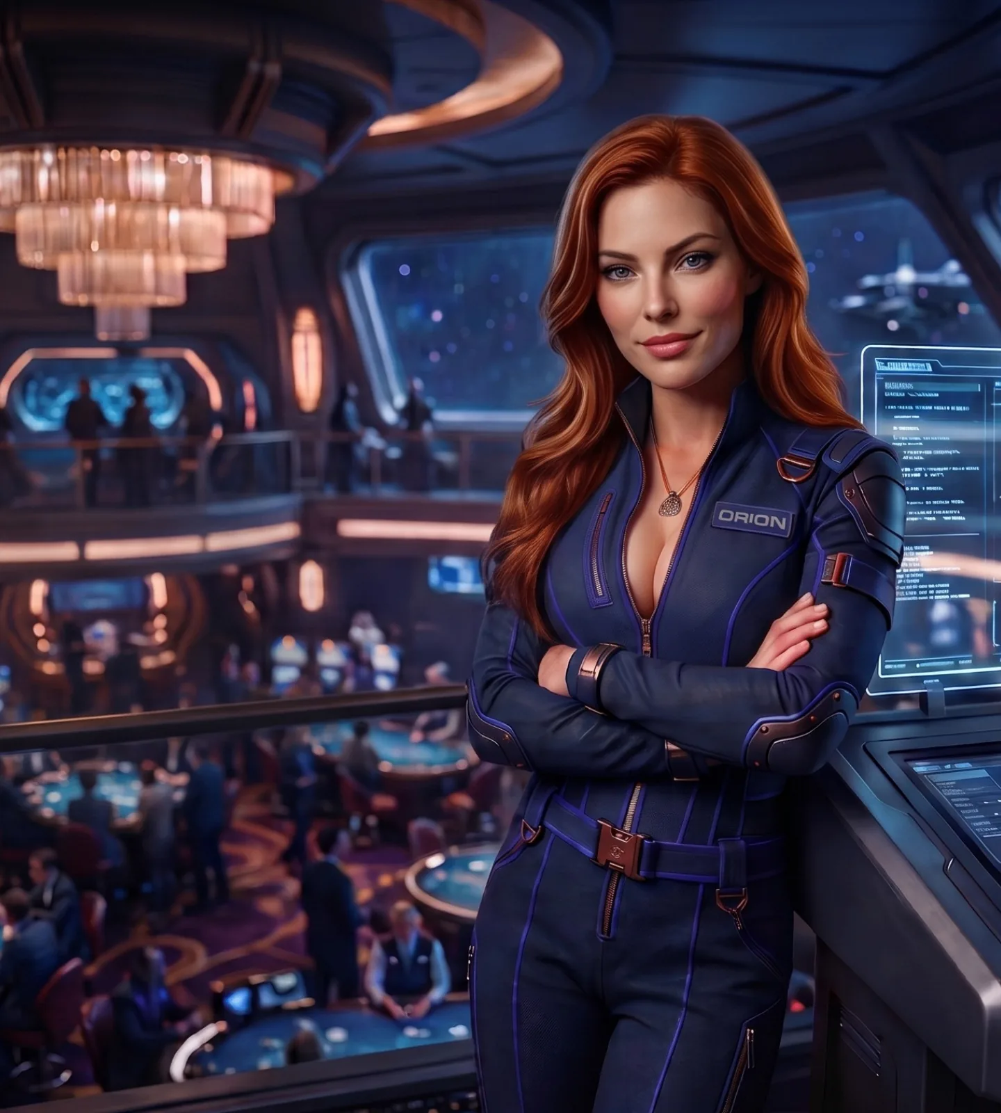 Orion's Fortune casino Canada hero art with pilot character in a cosmic lounge